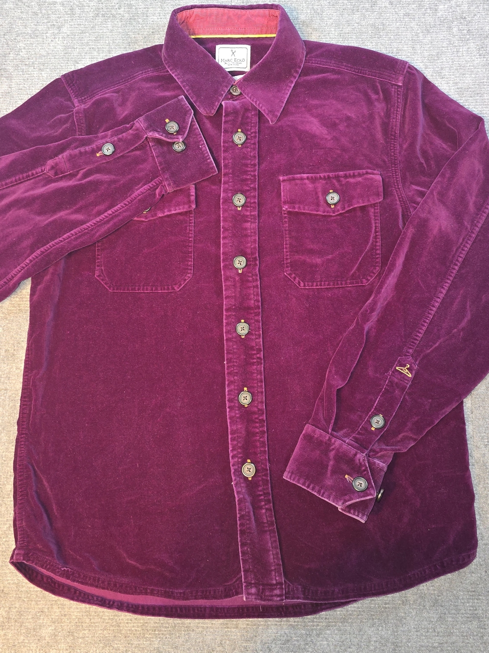 Y2K Marc Ecko No 72 Times Square Burgundy Velvet Button Up Shirt Men’s M